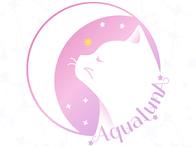 Aqualuna's Logo branding cat cute illustration logo moon