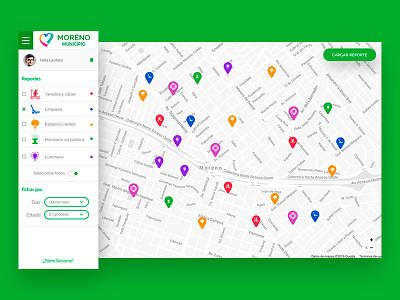 Mapa vecinal city claim dashboard green interface local map neighbors request ui