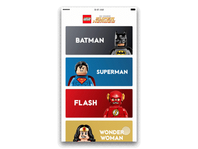 Lego Super Heroes Animation animation batman flash gif ios lego motion principle superheroes superman ui ux