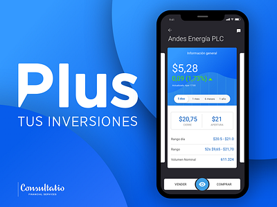 Plus Inversiones App cards chart finance fintech investments money stock trading ux
