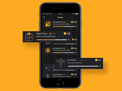 Football Badges app badges design football game gamification soccer ui