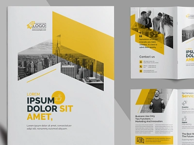 Bifold Creative Brochure Template bifold branding brochure company corporate creative creative market design digital template flyers freepik graphic design illustrator logo marketing minimal print template trifold ui design yellow