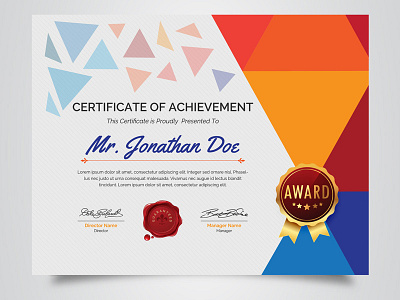 Certificate Template award certificate clean colorful creative market design geometric certificate graphic design multicolored certificate popular design school certificate shot template us paper size