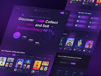 NFT Website Landing Page. blockchain blockchain landing page card clean crypto cryptoart eth ethereum header homepage metaverse nft nft art nft marketplace nftwebdesign token trend user interface web website