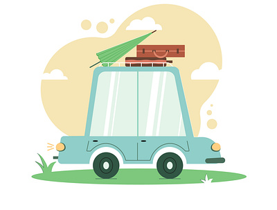 Retro stylized car. Summer trip car illustration retro stylized vector