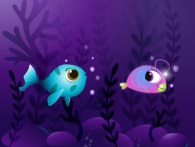 Vector fish illustration fish illustration ocean purple seaweed vector water