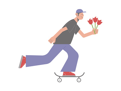 Romantic man with flowers on a skateboard🤟 design flat flower graphic design illustration man skateboard vector