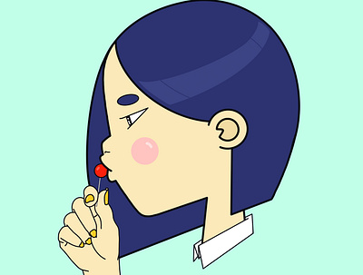 Girl & Lollipop blue candy cute girl illustration lollipop primary colors red teal yellow