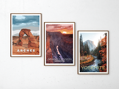 More National Park Posters adobe arches design grand canyon graphic design illustration illustrator mockup national parks posters typography vector yosemite