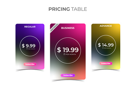 Colorful Price Table Ui interface website button