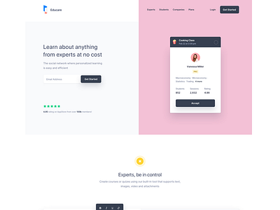 Educare Landing Page calendar clean course desktop education landing page landingpage learning live network pink platform quiz school social teacher training university website white