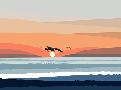 Catching Sunsets beach birds flying gradient illustraion sun sunny sunset sunsets water