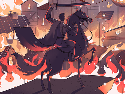 Knight 2d illustration character character design city fantasy fire flat ill illustration knight landscape warrior