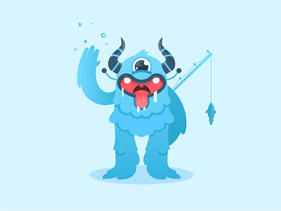 A present for you! 2d illustration blue character design cute eye fishing monster