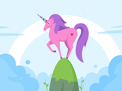 Unicorn 2d illustration character design mountain unicorn