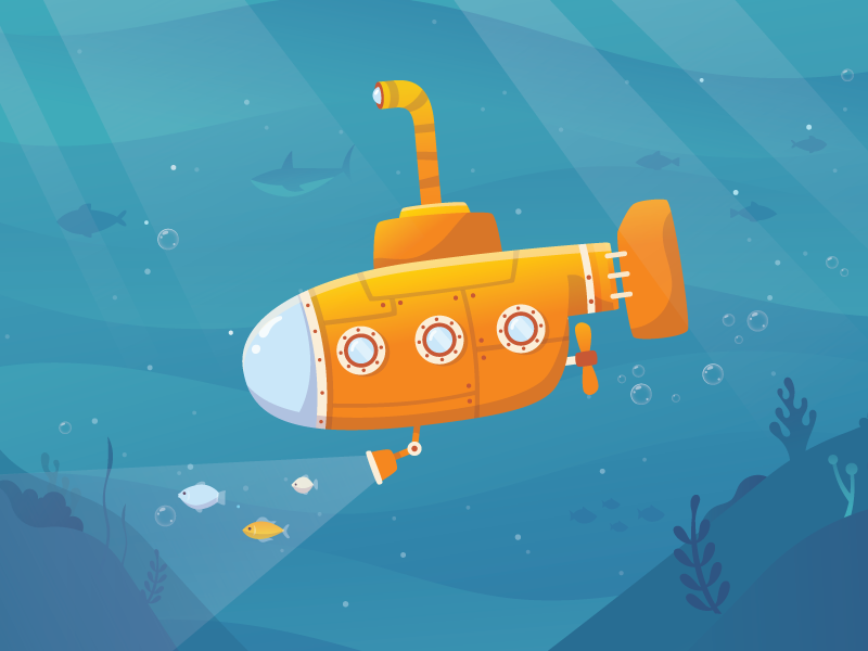 Submarine 2d illustration exploration sea fireart studio fireart submarine
