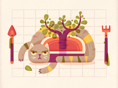 Cat with a plant cat character editorial illustration fireart fireart studio plant tree