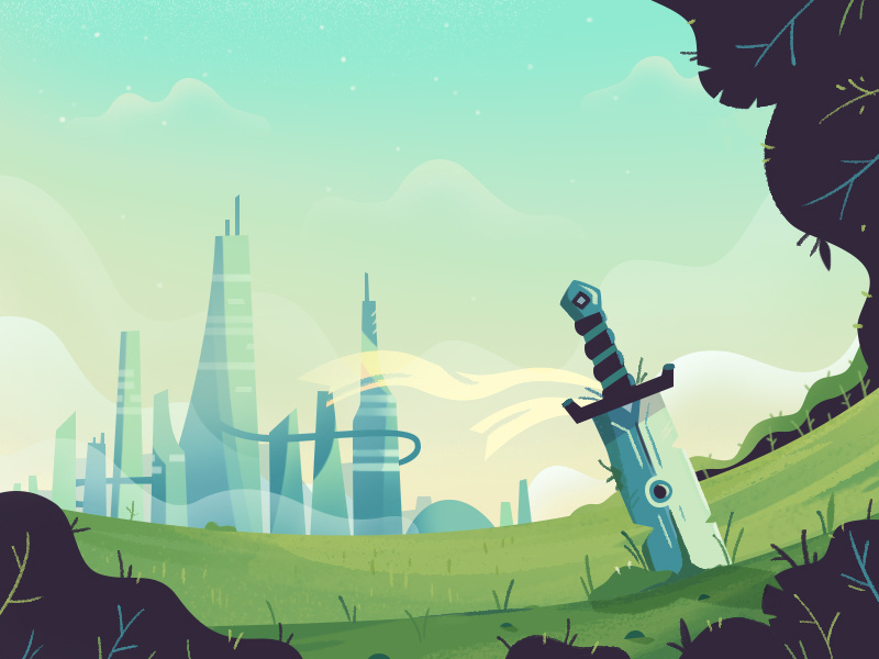 Old Battlefield battle sword 2d illustration skyline landscape fireart studio fireart