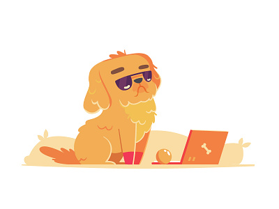 Serious pupper 2d illustration business dog fireart fireart studio laptop pupper