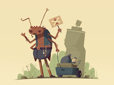 Cockroach 2d illustration character design cockroach