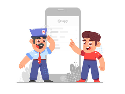 Toggl Characters 2d illustration app character design guy phone policeman toggle