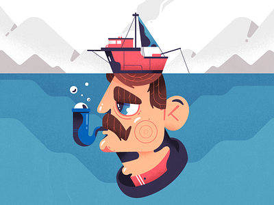 Sailor 2d boat character desing illustration man pipe sailor