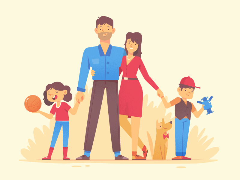 Happy Family fireart fireart studio dog kid family man woman character design 2d illustration