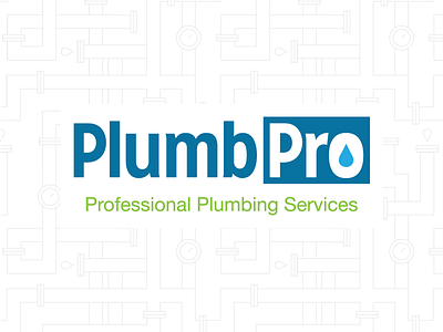 PlumbPro Logo blue branding droplet green identity logo pattern pipes plumb plumbing pro services