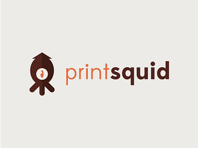 Print Squid Logo branding brown identity log orange print squid