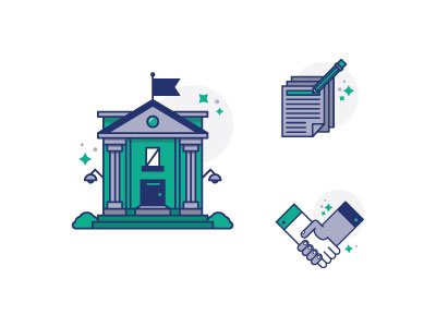 Bank Icons 2 - WIP bank building business form green handshake icon iconography paperwork pencil purple