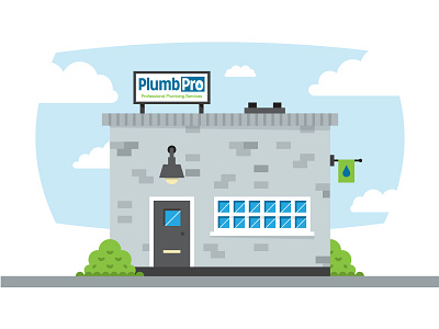 PlumboPro Building Illustration blue building cartoon gray green icon illustration plumb plumbing