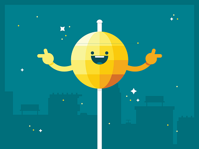 WIP - Disco Ball character design cityscape disco ball illustration new years orange party teal vector yellow