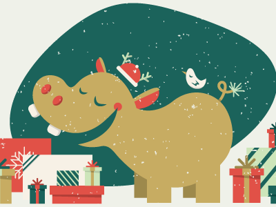 A Hippo Christmas animal character character design christmas gifts green hippo holiday illustration red vector