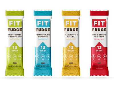 Fit Fudge Concepts blue branding candy candy bar chocolate graphicdesign green identity logo packaging packagingdesign red yellow