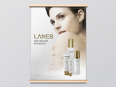 LANEB París: Cosmétique Professionnel branding clean communication cosmetics elegant gold model photoshoot poster