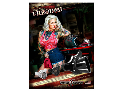 Find Your Freedom - Velocity Stack Air Cleaner americana bold custom freedom harley harley-davidson motorcycle parts print ad sexy tattoo velocity stack