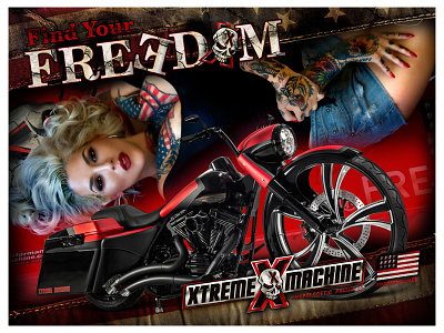 XTREME MACHINE - Find Your FREEDOM - Poster americana bold custom freedom harley harley-davidson motorcycle parts poster sexy tattoo
