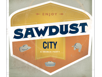 Sawdust City beer coaster distressed movie orange texture yellow