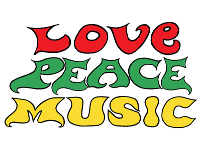 Love, Peace, Music drawing handwriting lettering