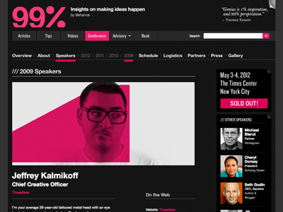 99% Conference Speaker Page 99 black conference grey interaction pink ui ux web design