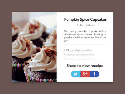 Social Share cupcakes dailyui facebook googleplus recipe sketch social share twitter