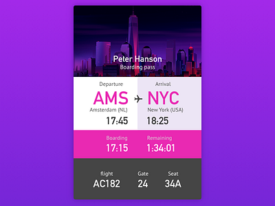 Boarding Pass amsterdam boarding pass flight new york pink purple sketch travel