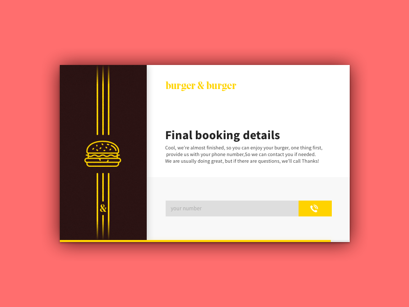 Reservation confirmation card modal popup confirmation booking burger