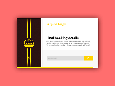Reservation confirmation booking burger card confirmation modal popup