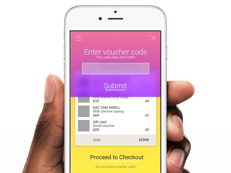 voucher code blur cards purple hamburger menu popup voucher mockup facebook dailyui sketch