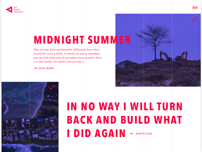 day 65 - grid page interface grid frontpage enlarge hamburger menu logo javascript homepage contrast