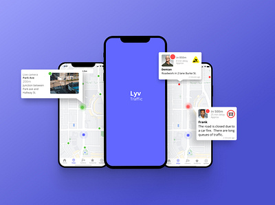 Lyv Traffic App cctv purple social media traffic ui ux