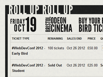 #WebDevConf 2012 Ticket Block Close-Up conference conference design tickets web conference web design webdevconf