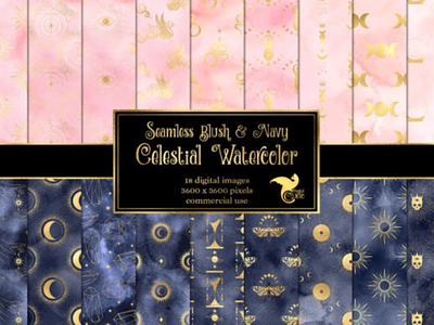 Free Blush And Navy Celestial Watercolor Seamless Digital Paper