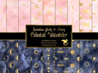 Free Blush And Navy Celestial Watercolor Seamless Digital Paper